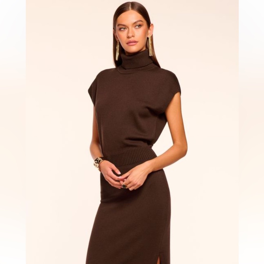 Ramy Brook Dark Brown Natalie wool Sleeveless Turtleneck Midi Dress